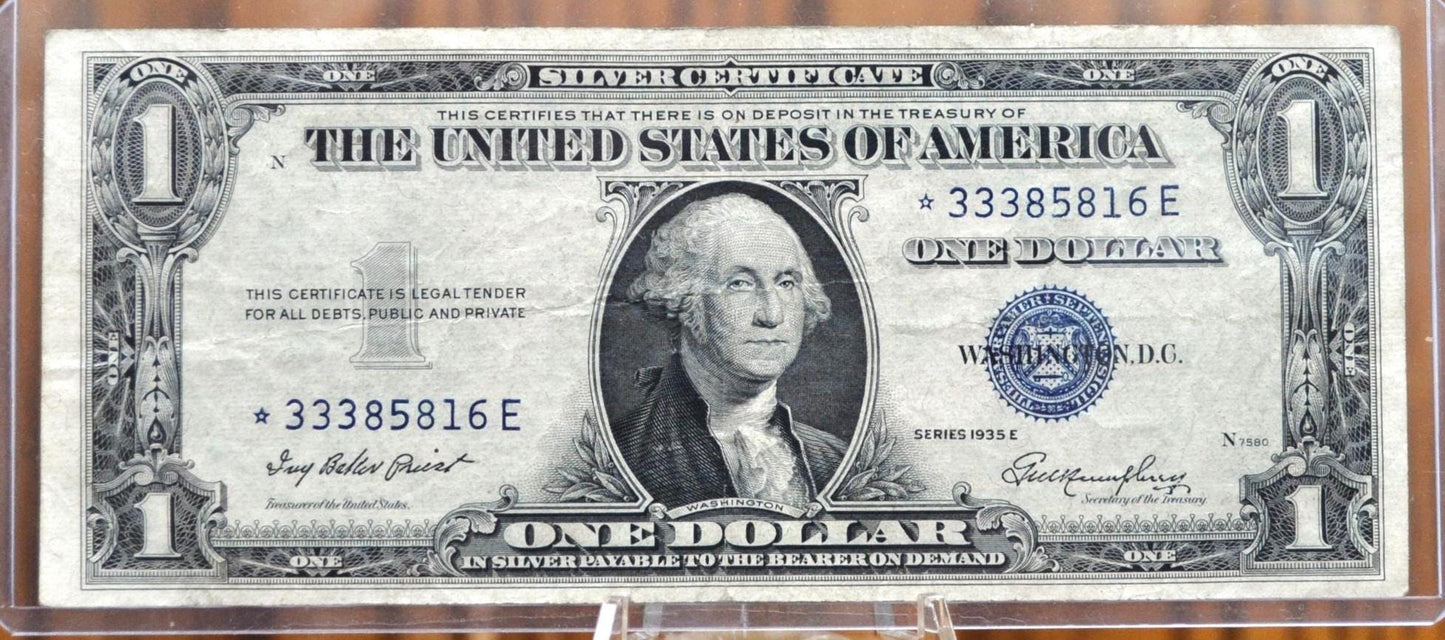 1935 E Silver Certificate Star Note, Blue Seal - XF (Extremely Fine) Grade - E Series Silver Cert 1935 Star Note - High Grade Fr#1614*