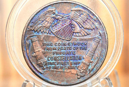 Frigate Constellation Medal, Rainbow Toned, Made From Parts of the Constellation, The First Ship Of The Us Navy Souvenir Commemorative