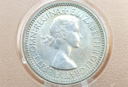 Vintage 1940s-60s Great Britain One (1) Shilling Coin featuring Queen Elizabeth or King George and Scottish and English Shields
