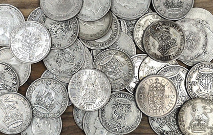 Vintage 1940s-60s Great Britain One (1) Shilling Coin featuring Queen Elizabeth or King George and Scottish and English Shields