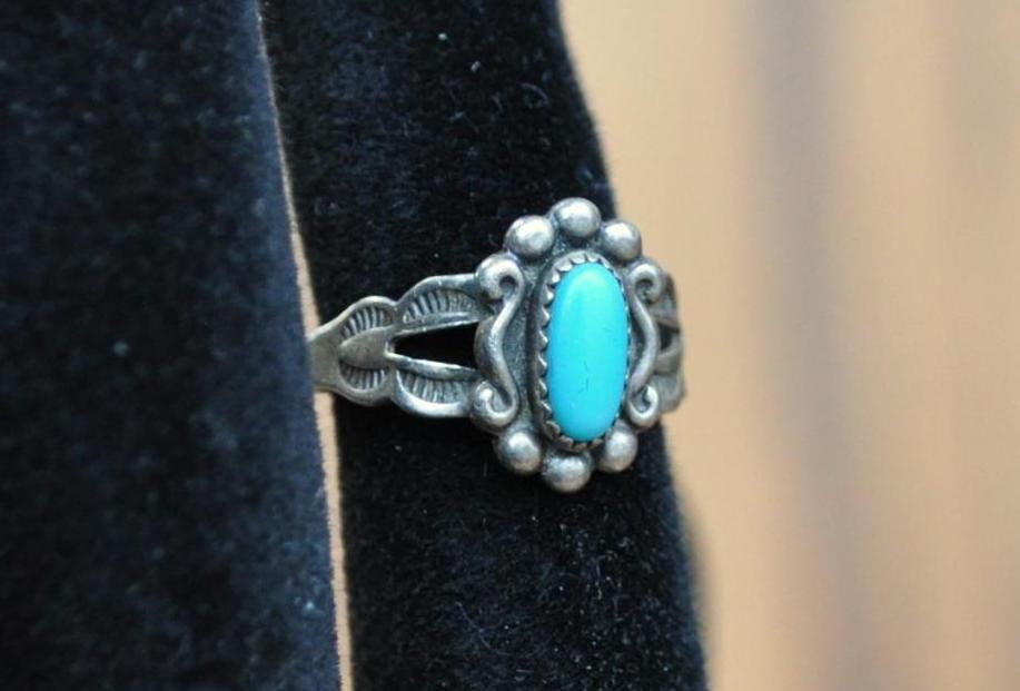 Vintage Bell Trading Post Sterling Ring Turquoise Stone, Size 3, Authentic Native American Jewelry, Authentic Turquoise Ring, 925 Silver