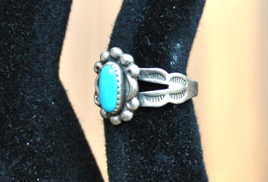 Vintage Bell Trading Post Sterling Ring Turquoise Stone, Size 3, Authentic Native American Jewelry, Authentic Turquoise Ring, 925 Silver