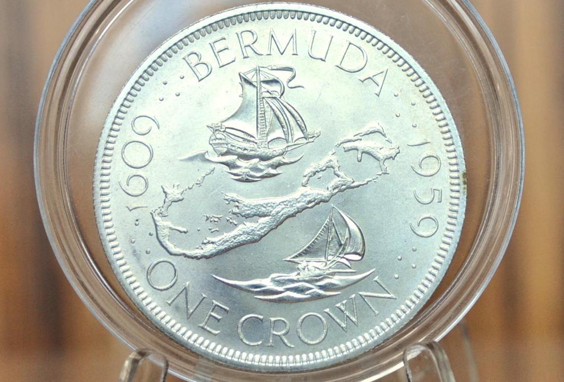 1959 Bermuda Silver Crown - Rare, Only 100,000 Made! - Gem Uncirculated - 1 Crown Bermuda 1959 Sterling Silver Elizabeth II Silver Crown