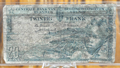 1957 Central Bank of Belgian Congo, Rwanda-Urundi 20 Francs Note - Belgium Colonial Currency - 1957 Belgian Congo Twenty Francs Note - P#31