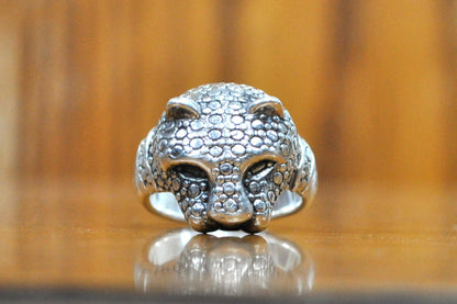 Vintage 925 Sterling Silver Leopard Head Ring - Size 10 - Sterling Silver Jungle Cat Ring