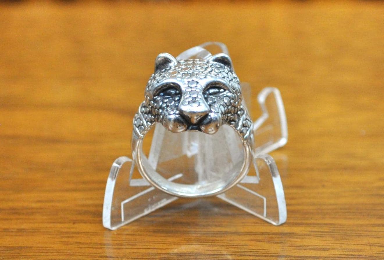 Vintage 925 Sterling Silver Leopard Head Ring - Size 10 - Sterling Silver Jungle Cat Ring