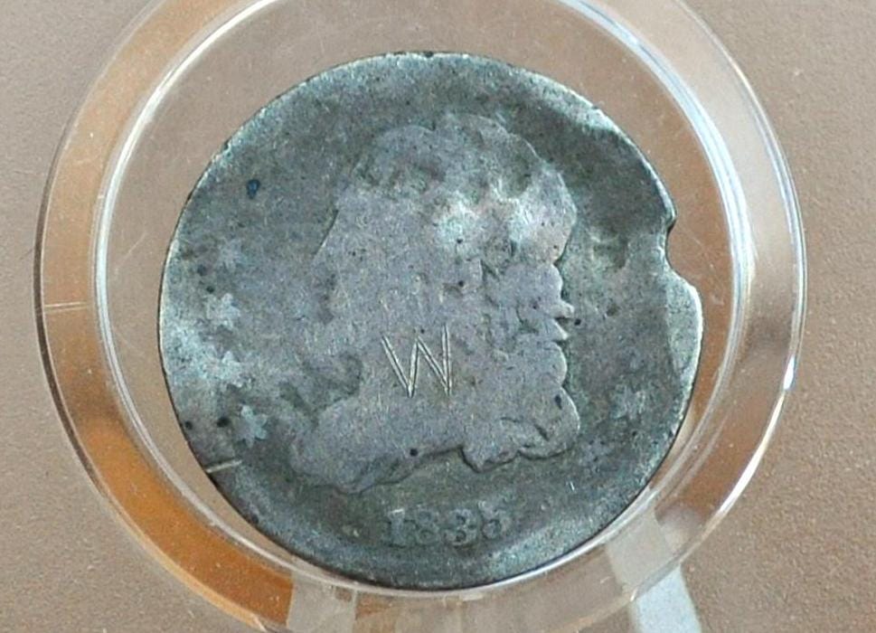 1835 Capped Bust Half Dime - Cull, Good Detail but Damaged - Silver US Half Dime - 1835 Half Dime - Good Type Coin