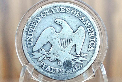 1855-O Seated Liberty Half Dollar - VG, Holed & Plugged - 1855O Liberty Seated Silver Half Dollar With Arrows - Authentic