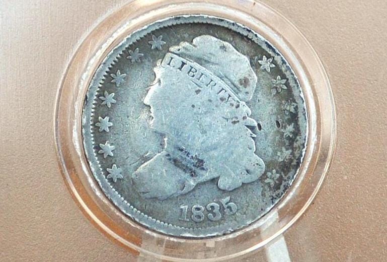 1835 Capped Bust Dime - Good - 1835 Bust Dime - Early American Coin - Good Type Coin / Collection Coin, Affordable Coin