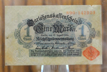 1914 1 Mark German Note - Darlehnskassenschein -Great Condition - WWI era note - Red Seal, Designed Back - 1914 One Mark Germany Note - P#51