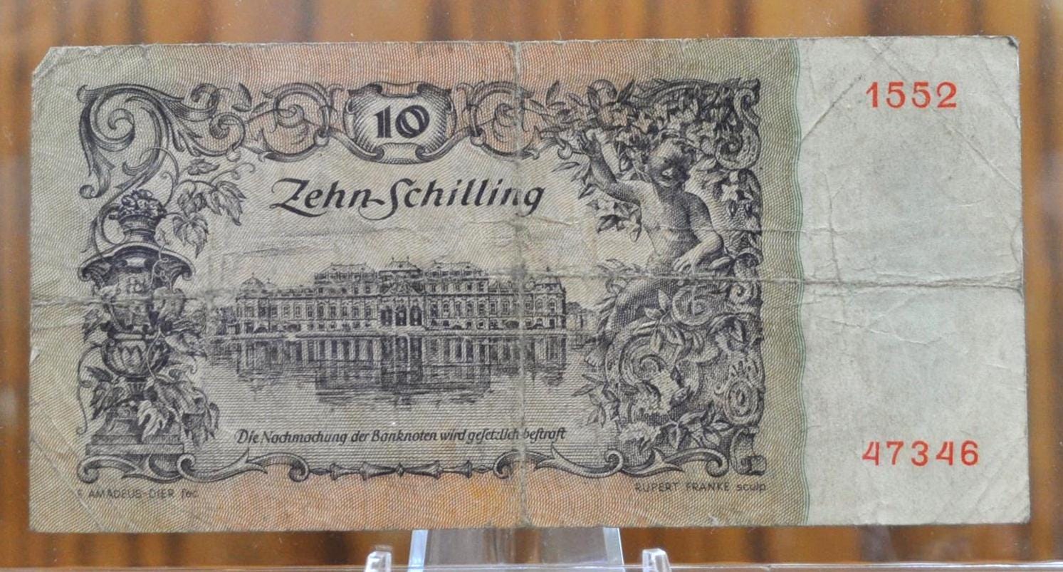 1950 Austria 10 Shillings Note - First Issue - Riding School Issue - VF Grade - 1950 Austrian National Bank Ten Shilling Note - P#127