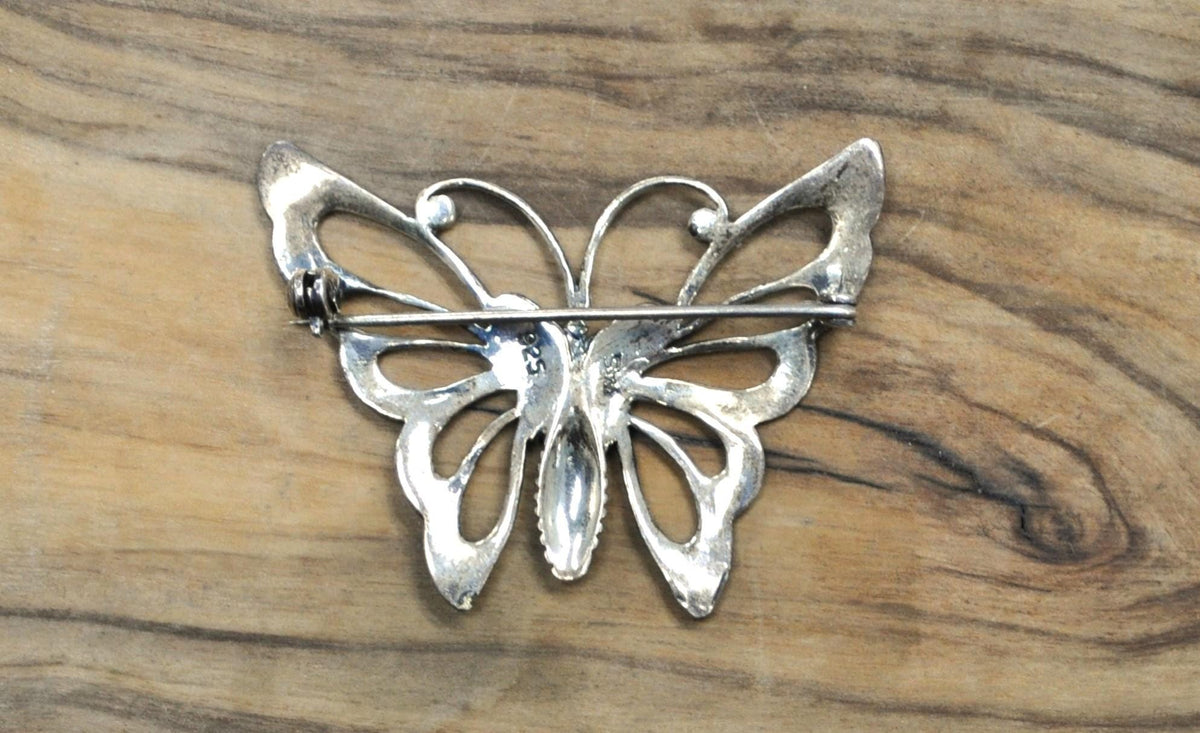 925 Sterling Silver Vintage Real Marcasite Gem Butterfly Pin Brooch 925 Sterling Silver Vintage Real Marcasite Gem Butterfly Pin  main image 3