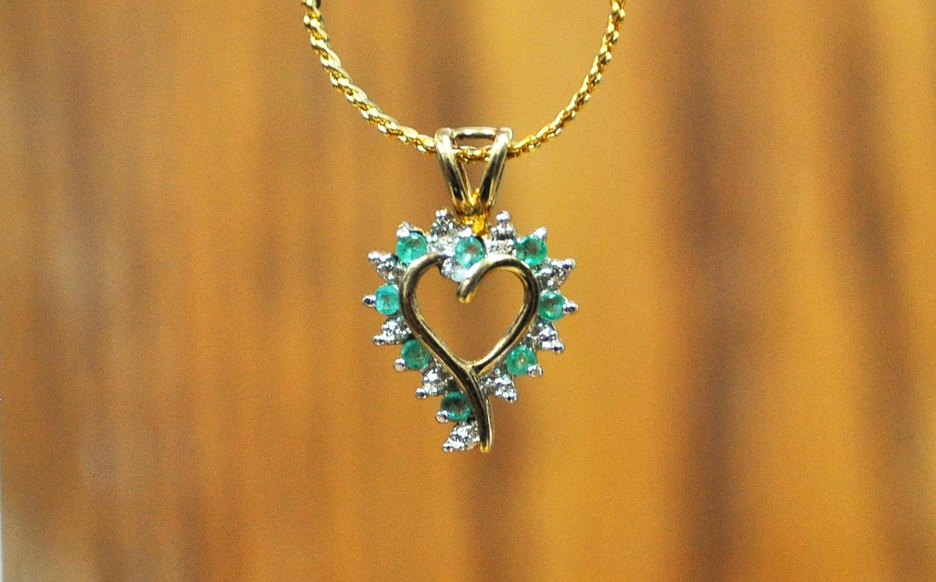 Vintage Sterling Silver Gold Toned Emerald Heart Pendant - Signed RSE 925 - Vintage RSE Sterling Gold Green Gem Heart Necklace Pendant