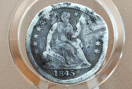 1845 Half Dime - Damaged - 1845 Seated Liberty Half Dime - Early American Coin - 1845 Silver Half Dime Liberty Seated