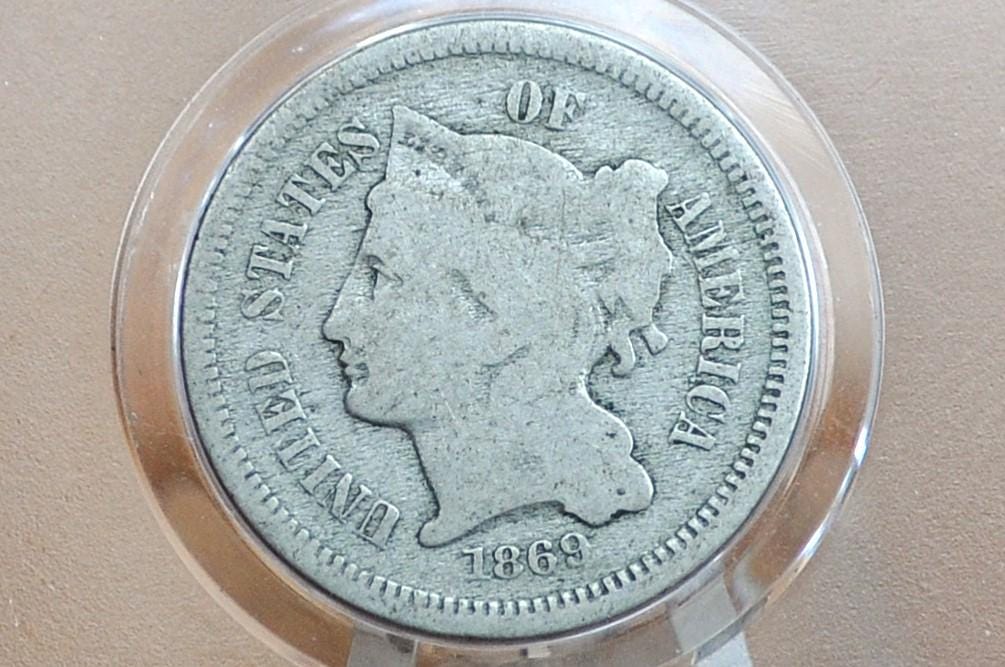 1869 Three Cent Nickel US Coin - Choose by Grade / Condition - Civil War Era - 3 Cent Nickel 1869