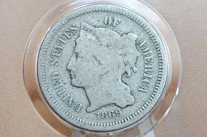 1869 Three Cent Nickel US Coin - Choose by Grade / Condition - Civil War Era - 3 Cent Nickel 1869