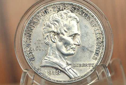 Authentic 1918 Illinois Centennial Silver Commemorative Half Dollar - Uncirculated Details - Lincoln Half Dollar Lincoln Commemorative 1918