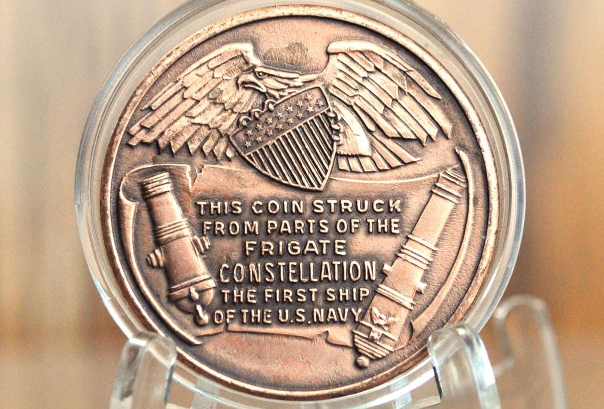 Frigate Constellation Medal, Rainbow Toned, Made From Parts of the Constellation, The First Ship Of The Us Navy Souvenir Commemorative