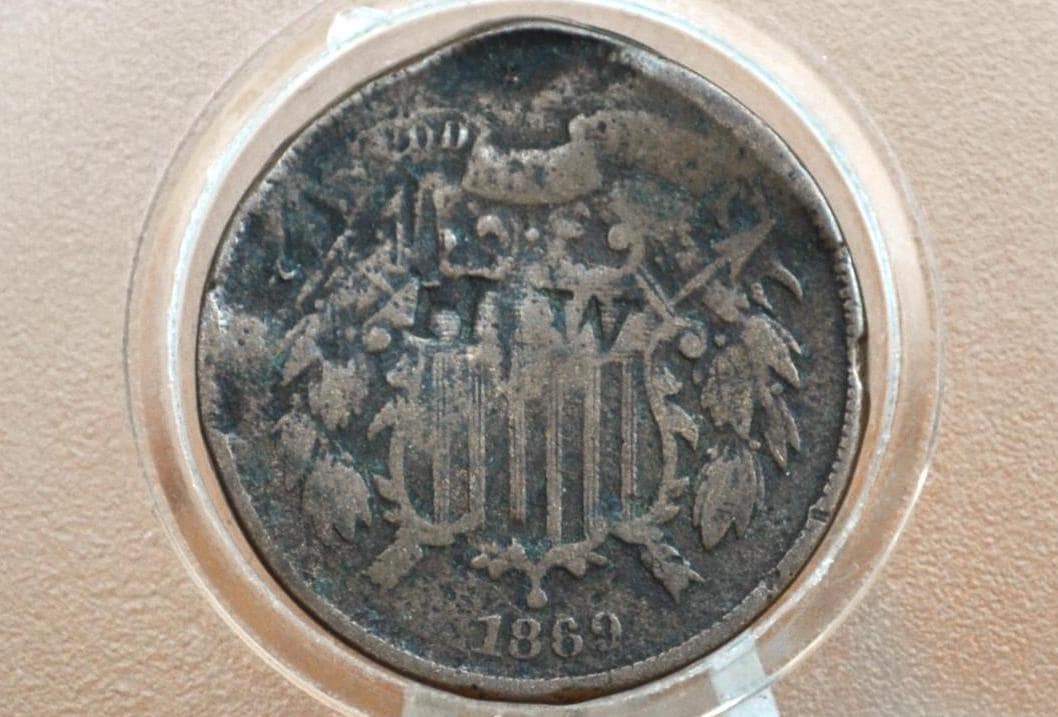 1869 Two Cent US Coin - VG-F (Very Good to Fine) Grade / Condition - Civil War Era - 2 Cent Piece 1869 - Two Cent Coins