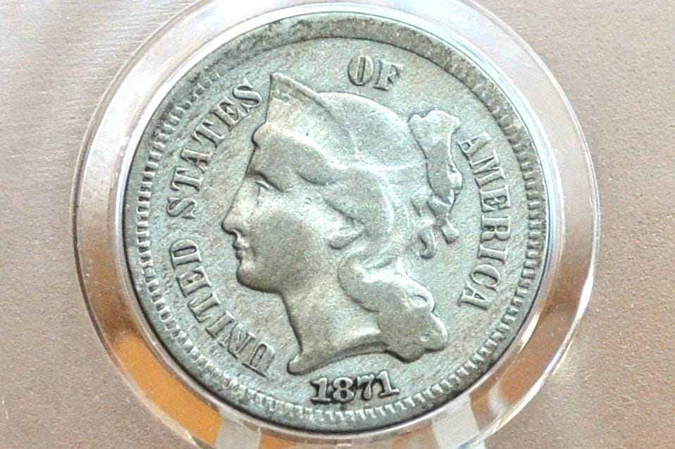 1871 Three Cent Nickel US Coin - VG/F Grade / Condition, Civil War Era 3 Cent Nickel 1871