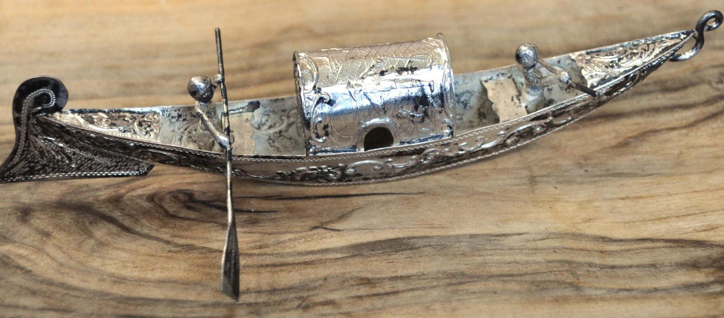 Antique Mini Continental 0.800 Silver Gondola and Gondoliers - Vintage Continental Silver Gondola and Gondoliers - Rare Find!