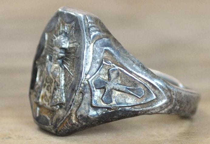 Vintage Sterling Creed Ring - Size 6 - Sterling Creed Religious Ring - Scared Heart Jesus