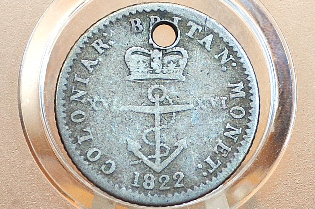 1822 British West Indies 1/16 Dollar, Anchor Money - Rare Coin Type - UK Anchor Money - 1822 Coin