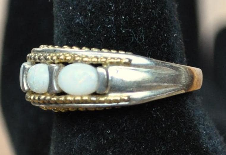 Michelle Albala 925 Silver 2-Tone Vintage Real Opal Ring - Size 8.75 - 925 Silver - Real Opal Michelle Albala Ring