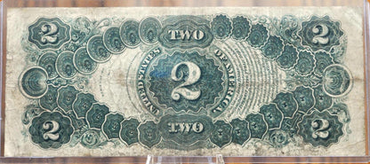 1917 2 Dollar Bill - F (Fine) Grade / Condition - Rarer Note - 1917 Horse Blanket Note Two Dollar Bill Bracelet back Fr#60 Fr60