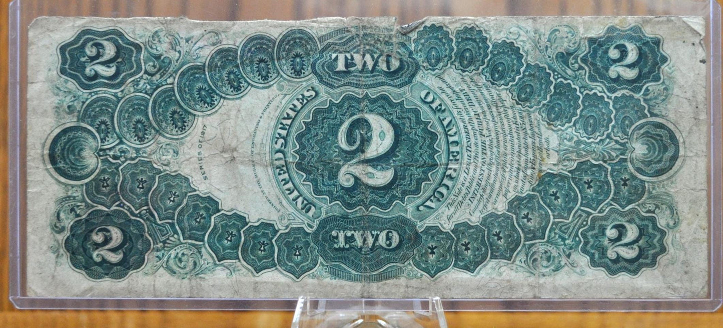 1917 2 Dollar Legal Tender Note - VG Grade - Red Seal, Teehee/Burke Signature - Rarer Note - 1917 Horse Blanket Note Two Dollar Bill - Fr#57