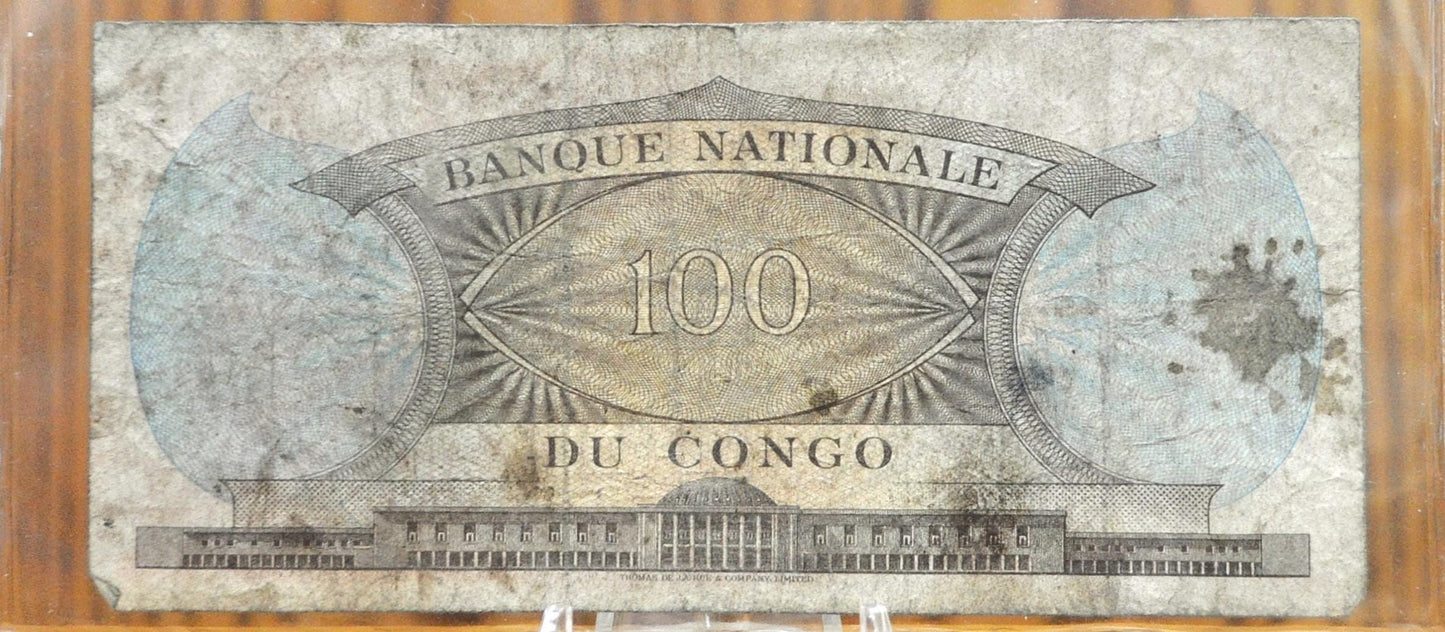 1962 National Bank of Congo 100 Francs Note - Republic of Congo Note - 1962 Congo Democratic Republic One Hundred Francs Note - P#6a