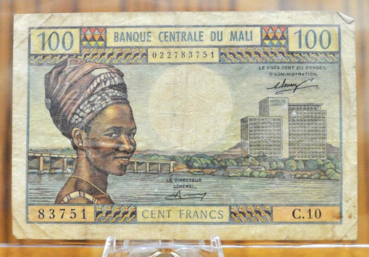 1972 Central Bank of Mali 100 Francs Note - Rarer African Currency - Rare 1972-73 (n.d.) Mali One Hundred Francs Banknote - P#11