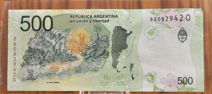 UNC 2016 (2021) Central Bank of Argentina 500 Pesos Note - Uncirculated - Jaguar Issue, Series O - 2021 Argentina Five Hundred Pesos - P#365