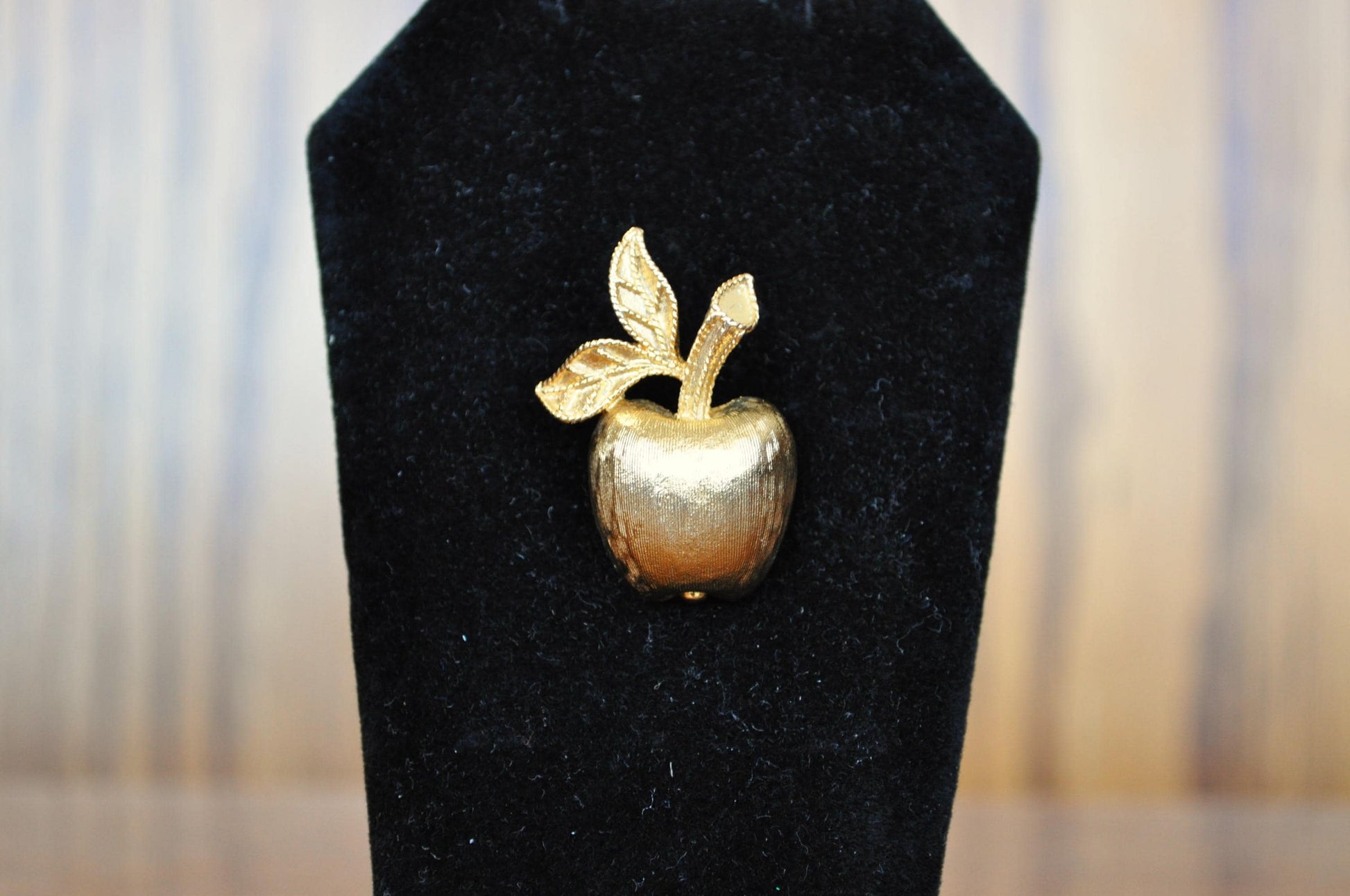 Vintage Avon Gold Brushed Apple Pin - 1974 Gilded Apple Brooch - Vintage 1970s Avon Signed Golden Apple Pin