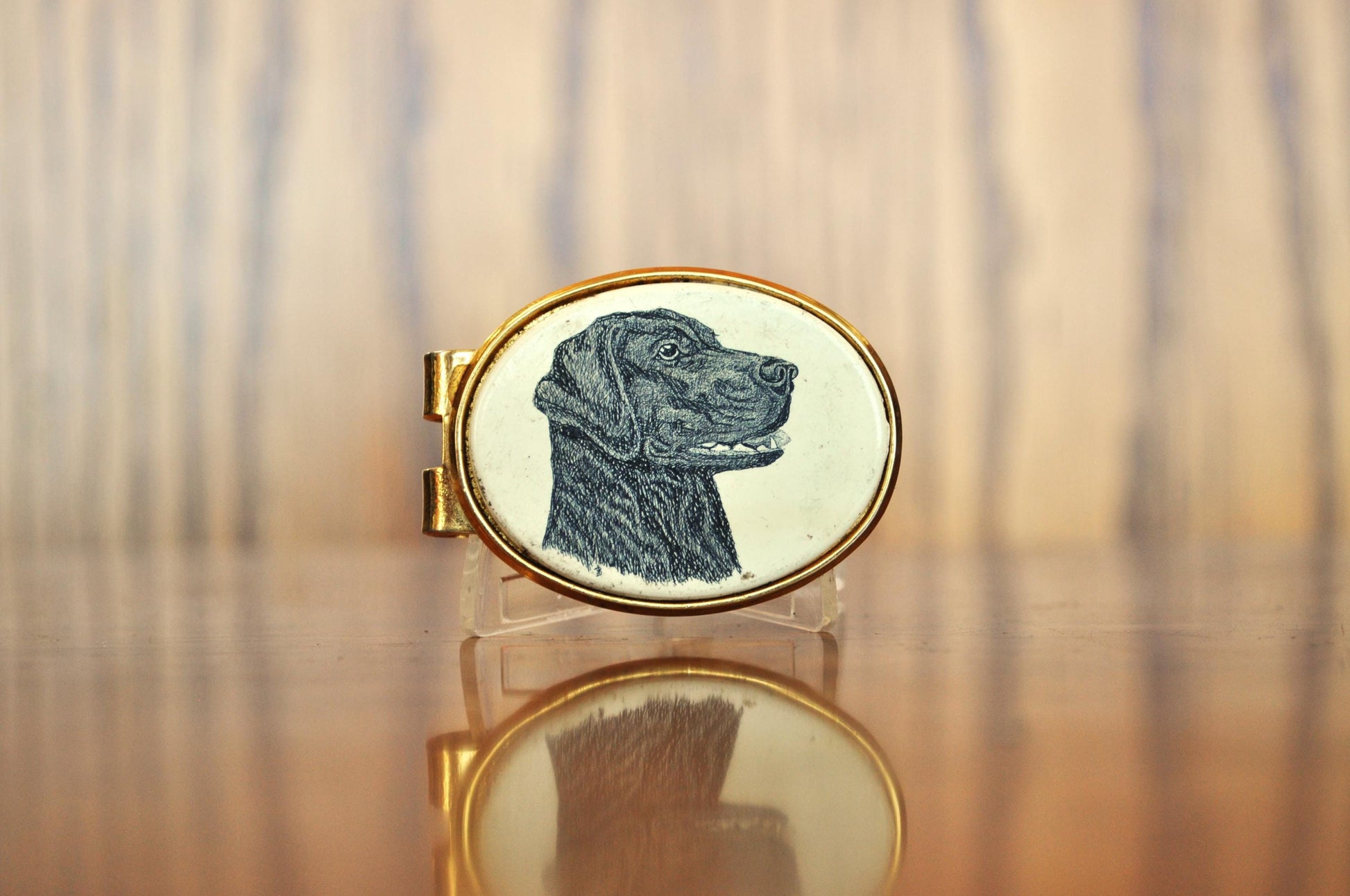 Vintage Barlow Black Lab Dog Profile Gold Toned Money Clip - Black Lab Money Clip - Vintage Barlow Gold Money Clip Dog Series