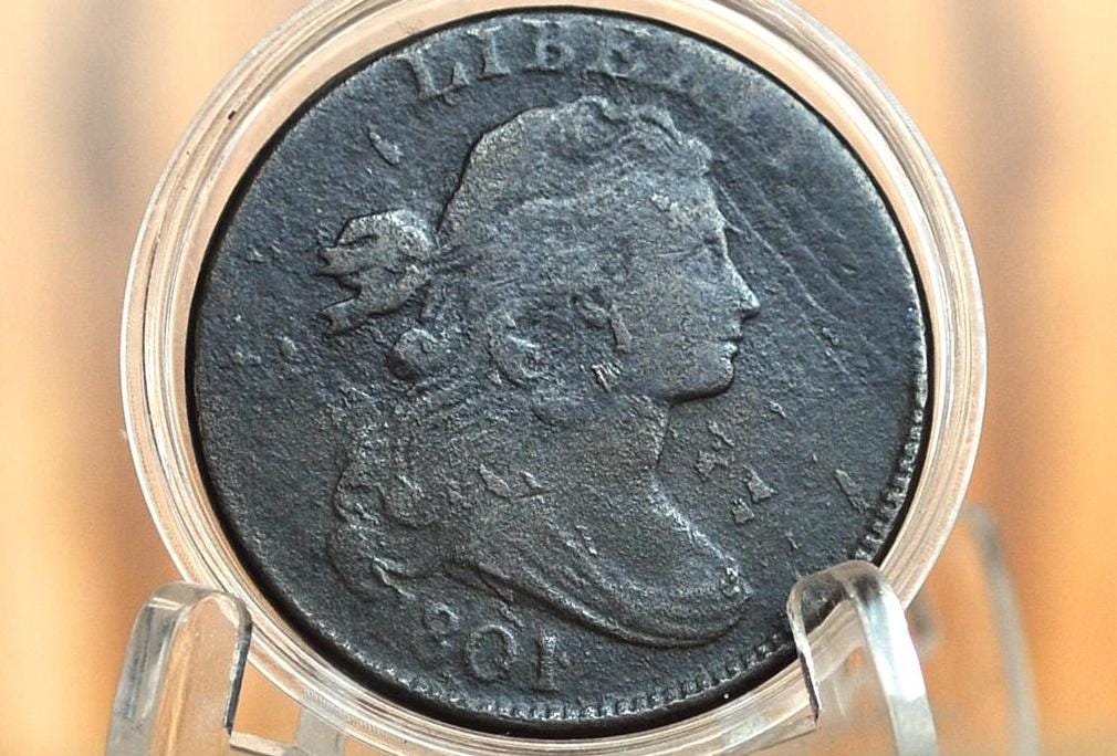 1801 Draped Bust Large Cent - Fine Details, Prior Corrosion - US Large Cent 1801 One Cent US - Rarer Date, Competitively Priced