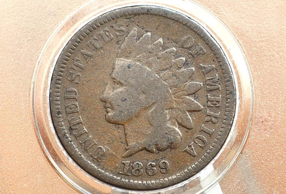 1869 Indian Head Penny - Key Date, Rarest of the 1860's - AG to G (Good) Condition / Grade - 1869 Cent