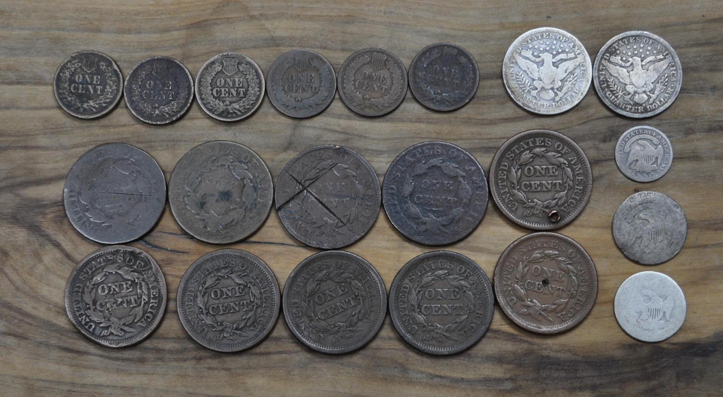 Old US Coin Lot - Exact Coins Photographed - Great Dates, Varying Conditions - Great Deal! Us Large Cents, Barber Quarters, Capped Bust Dime