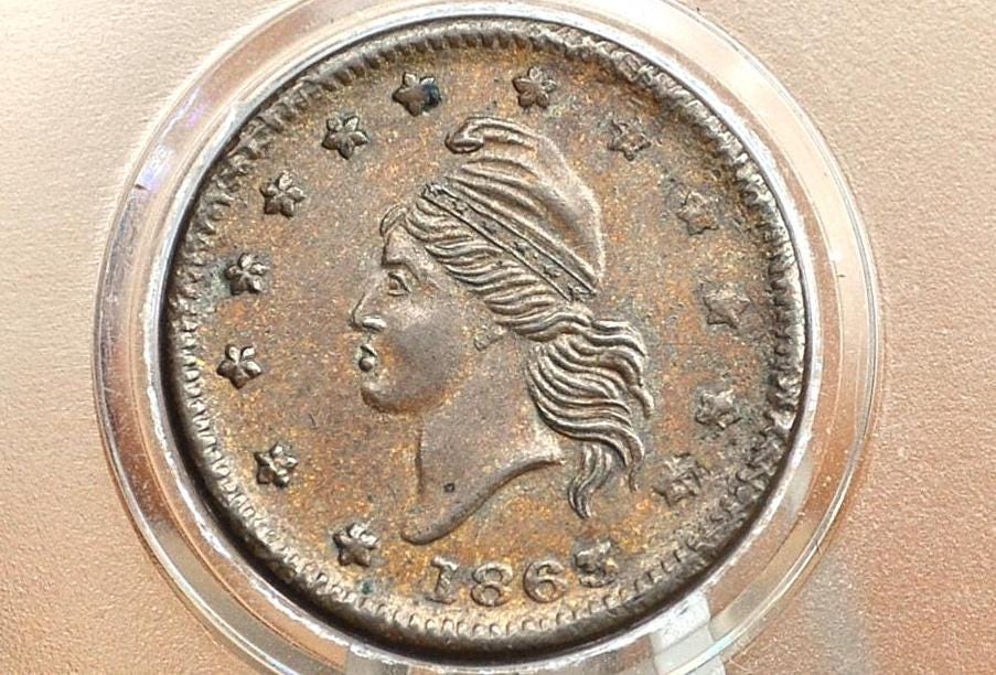 1863 Civil War Token - Army and Navy - AU (About Uncirculated) Condition - High Grade - Civil War Tokens 1863