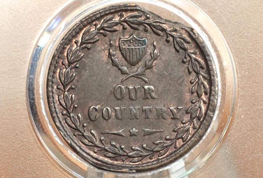 Error Civil War Token - Army and Navy - Uncirculated, Error, Clipped Planchet - Visible Luster - Civil War Tokens 1863 Cent