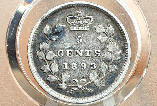 1893 Canadian Silver 5 Cent Coin - Choose by Grade - Queen Victoria - Canada 5 Cent Sterling Silver 1893 Canada