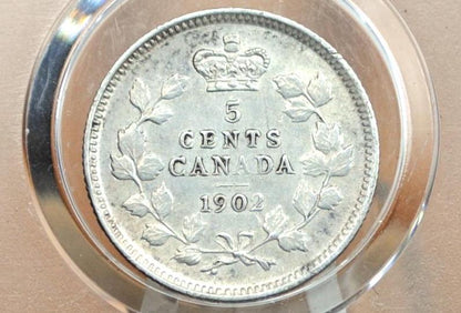 1902 Canadian Silver 5 Cent Coin - XF+ - King George - Canada 5 Cent Sterling Silver 1902 Canada - Lower Mintage