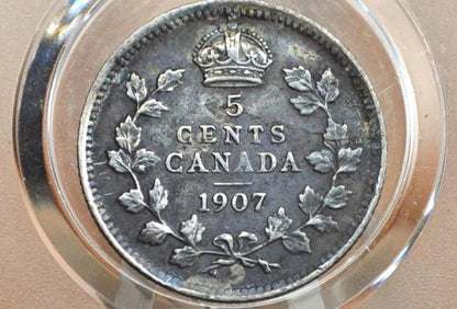 1907 Canadian Silver 5 Cent Coin - VF (Very Fine) Condition - King George - Canada 5 Cent Sterling Silver 1907 H Canada
