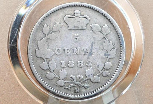 1883 Canadian Silver 5 Cent Coin - F+ (Fine Plus) - Queen Victoria - Canada 5 Cent Sterling Silver 1883 Canada