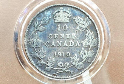 1910 Canadian Silver 10 Cent Coin - G/VG (Very Good) Condition - King George - Canada 10 Cent Sterling Silver 1910 Canada
