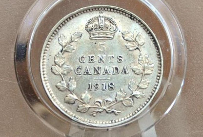1918 Canadian Silver 5 Cent Coin - VF (Very Fine) Condition - King George - Canada 5 Cent Sterling Silver 1918 Canada