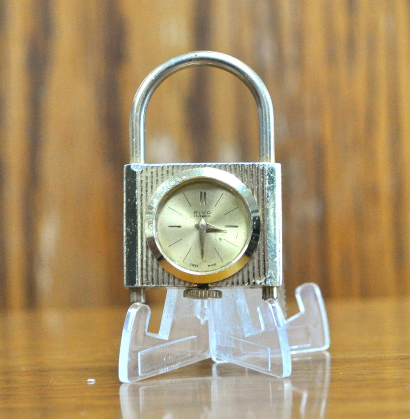 Vintage Rivo Analog Mechanical Swiss Made Lock Shaped Pocket Watch - Novelty Watch - Rivo Lock-Shape 17 Jewels Swiss Watch - Not Working