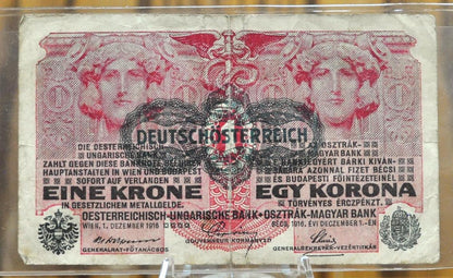 1916 Austria-Hungry 1 Krone Note - World War 1 Austria-Hungry Note - 8 Languages Issue - 1916 Austria-Hungry One Krone Note - P#20