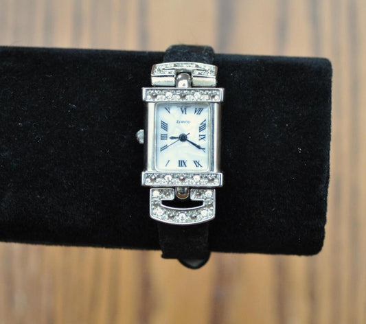 Vintage Avon Analog Quartz Velvet Band Wristwatch - Art Deco Rhinestone Style - Avon Signed Quartz Movement Watch - Working, New Battery