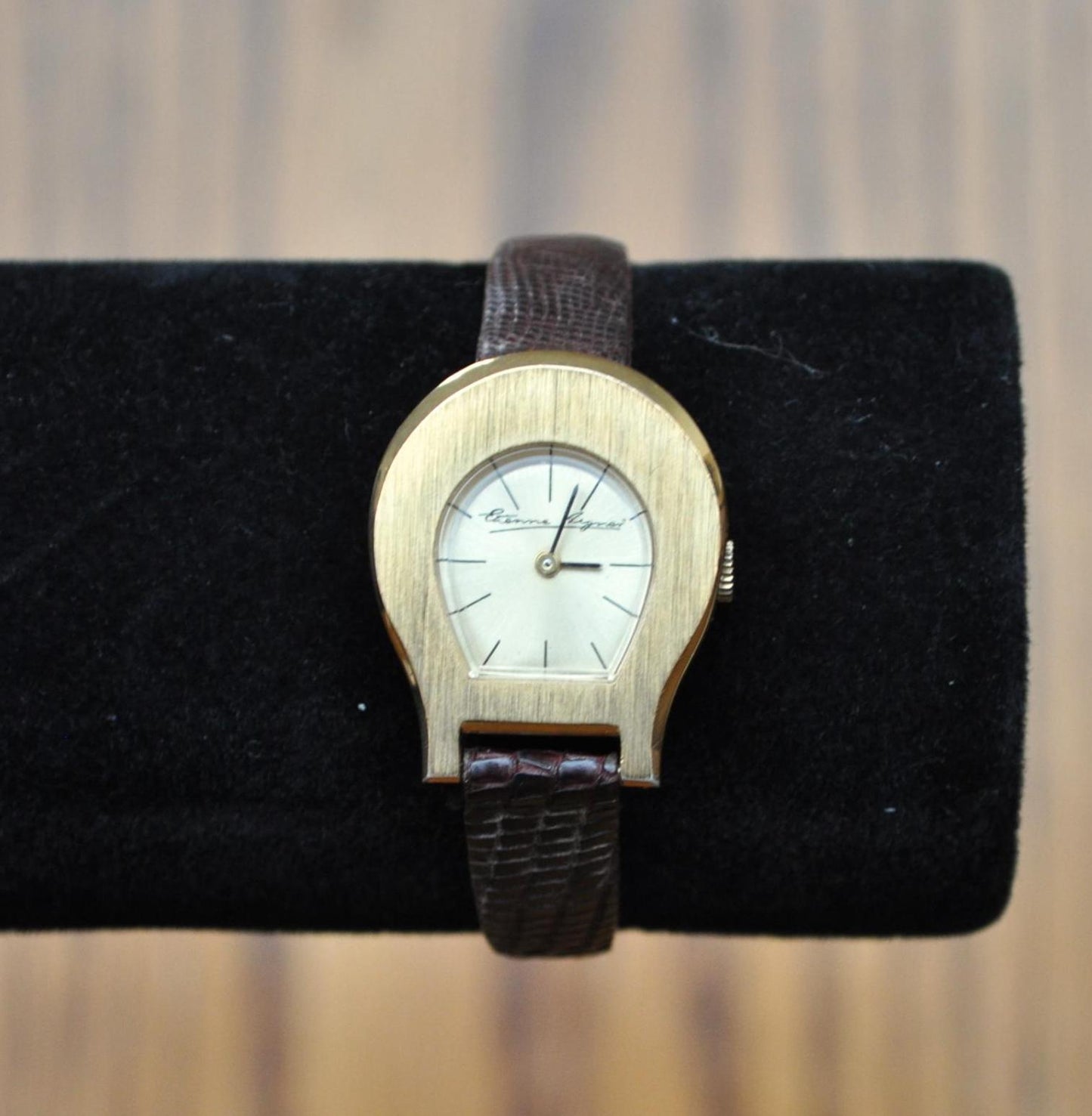 Vintage Etienne Aigner Gold Plated Horseshoe Watch - Vintage Designer Watch - Etienne Aigner Ladies Lizard Leather Band Watch - Not Working